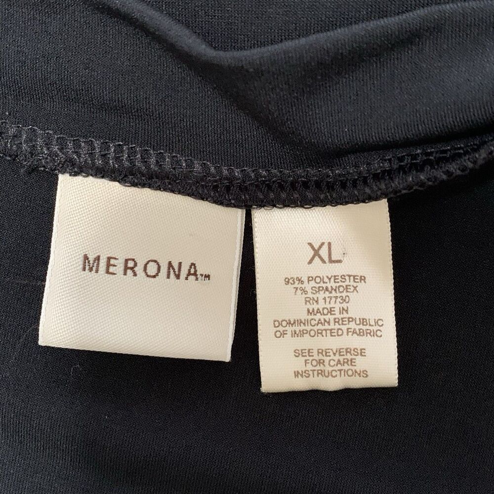 Merona Blouse Top Womens Size X-Large Black 3/4 Sleeve Stretch Side Neck Tie - Picture 8 of 9